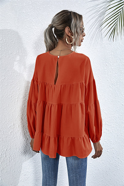 Round Neck Lantern Elastic Bubble Sleeve Blouses