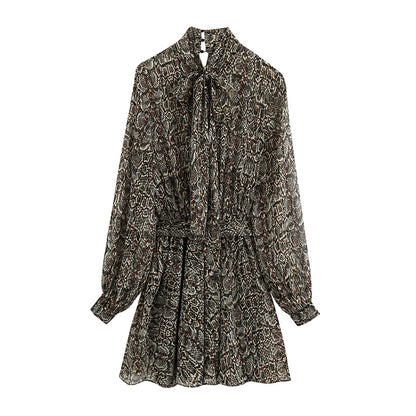 Lantern Sleeve Elastic Chiffon Floral Mini Dresses