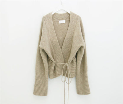 V-neck Lace-up Pit Striped Splicing Sweaters