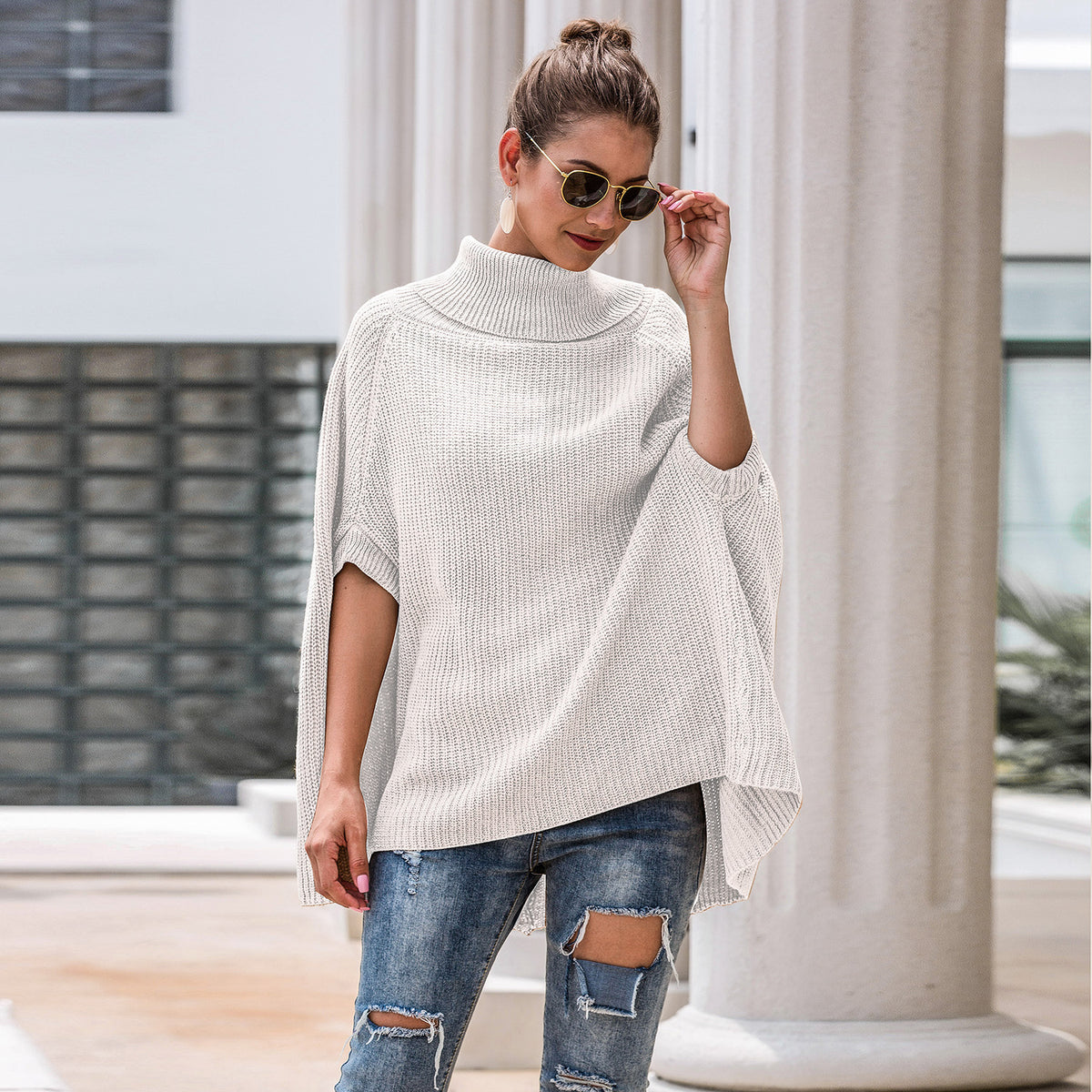 Hollow-out High-collared Capes Sweaters Outerwear