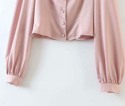 Square Collar Single-breasted Lantern Sleeve Shirts Blouses