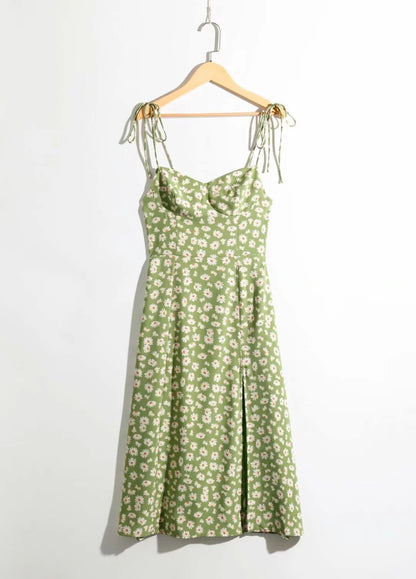 Vintage Floral Printed Suspenders Daisy Midi Dresses