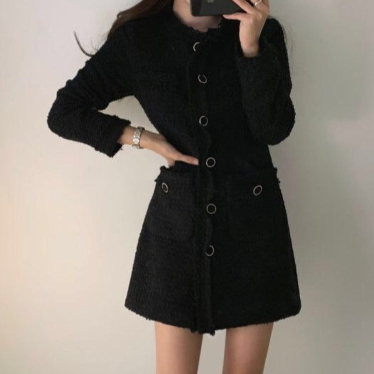 Single-breasted Splicing Coat Bodycon Mini Dresses