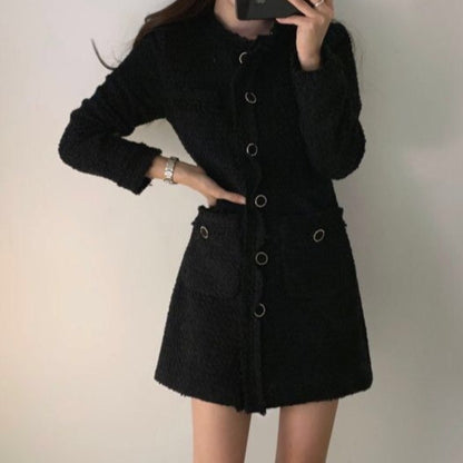 Single-breasted Splicing Coat Bodycon Mini Dresses