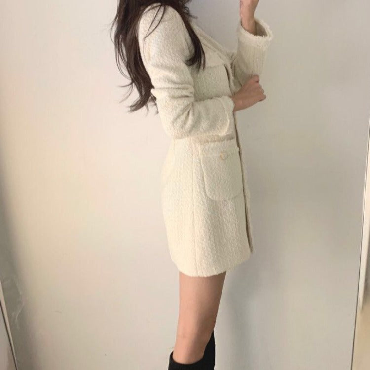 Single-breasted Splicing Coat Bodycon Mini Dresses