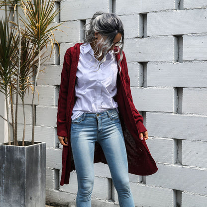 Knit V-neck Argyle Pattern Hooded Cardigans