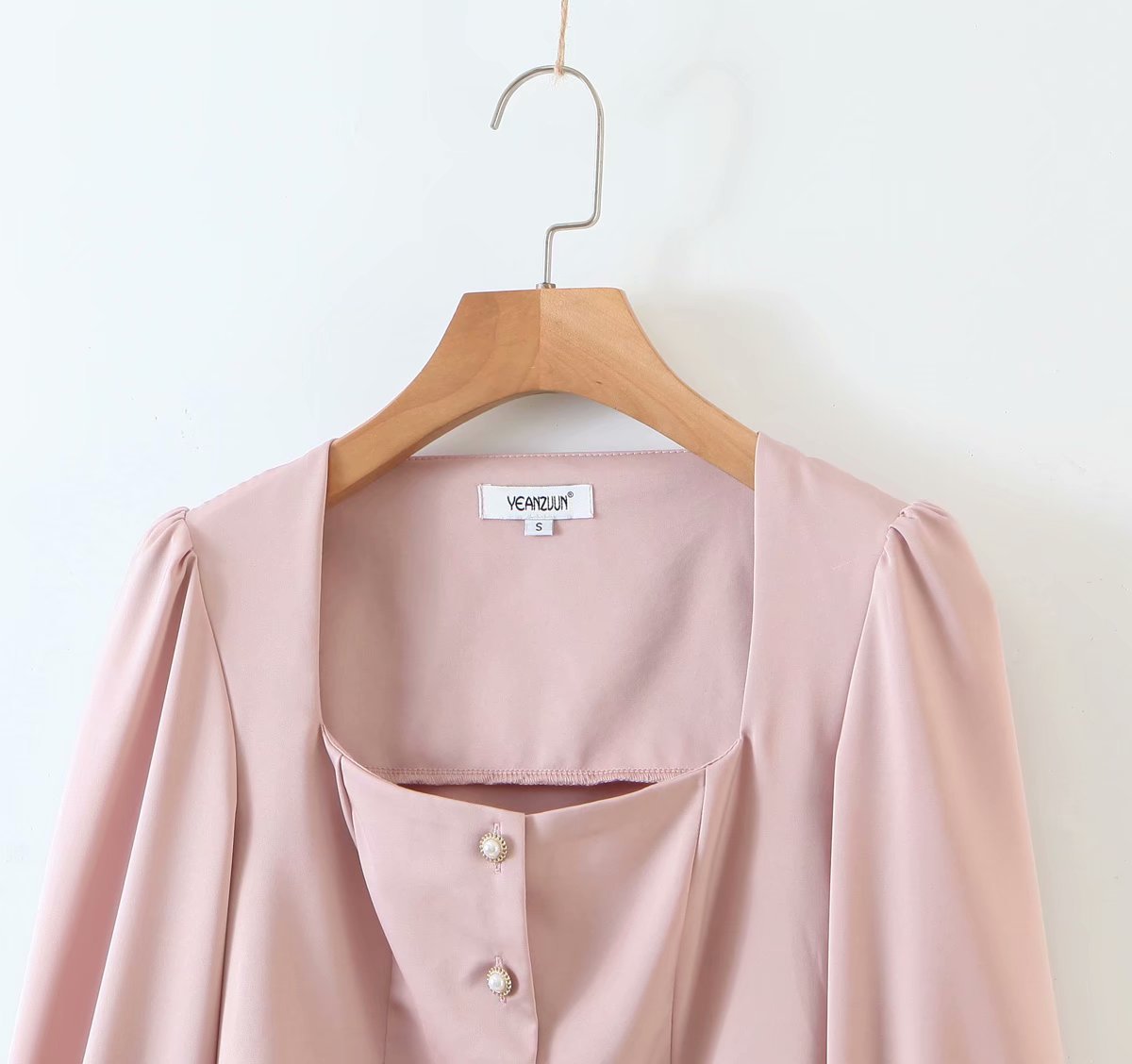 Square Collar Single-breasted Lantern Sleeve Shirts Blouses