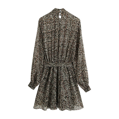 Lantern Sleeve Elastic Chiffon Floral Mini Dresses