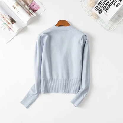 V-neck Heart Shape Button Single-breasted Knit Cardigan