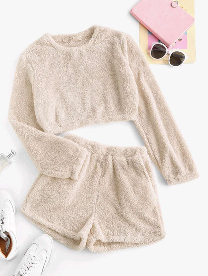 Plush Short Loungewear Two-piece Suit Set