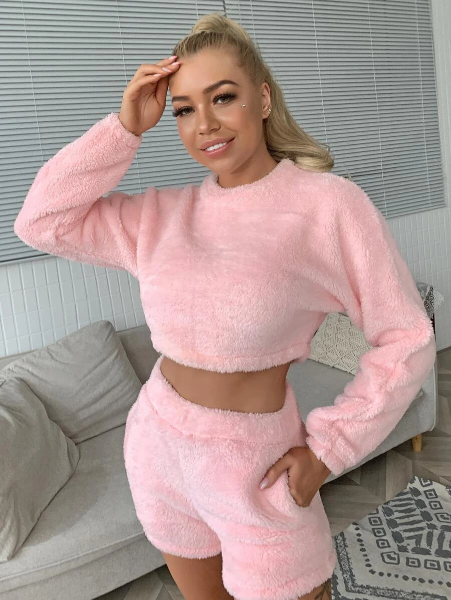 Plush Short Loungewear Two-piece Suit Set