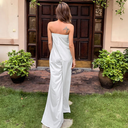 Tube Top Wide Leg Party Pocket Backless Zipper Jumpsuit Black