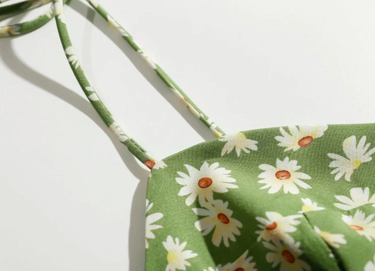 Vintage Floral Printed Suspenders Daisy Midi Dresses