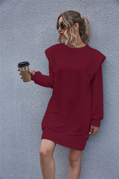 Round Neck Shoulder Pads Bodycon Mini Dresses
