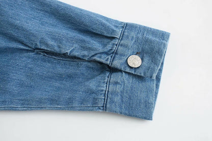 Pile Collar Single-breasted Denim Mini Dresses