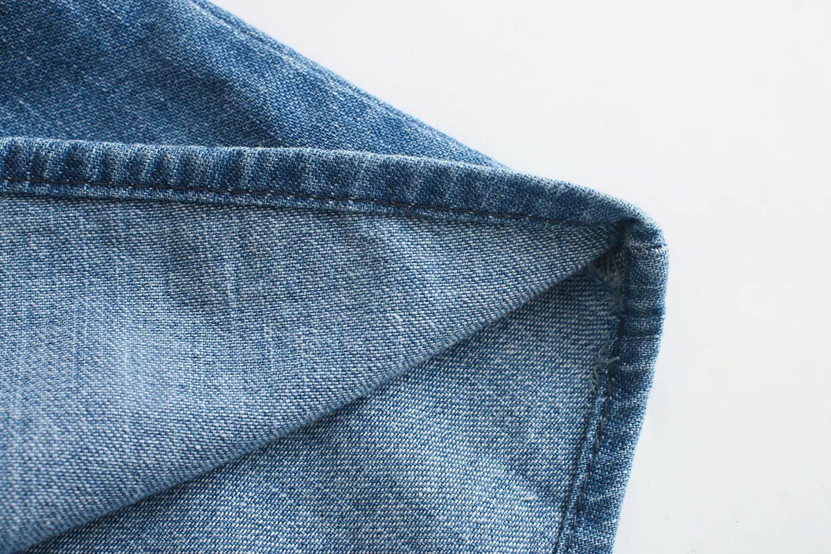 Pile Collar Single-breasted Denim Mini Dresses