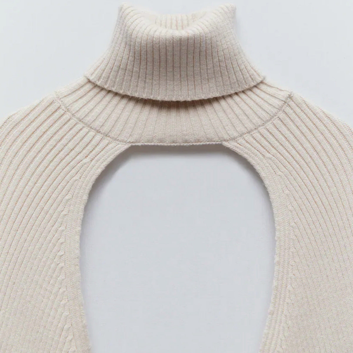 Casual Turtleneck Lantern Sleeve Cutout Cropped Knit Sweater