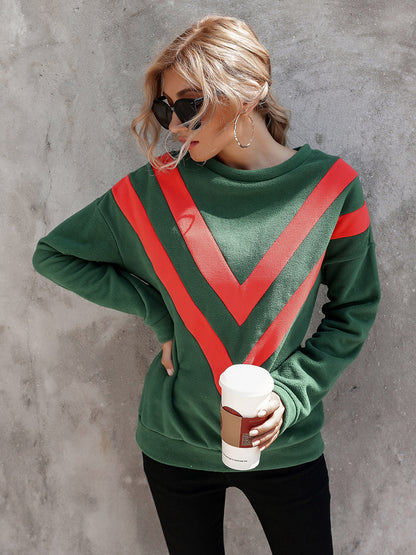 Round Neck Loose Striped Long Sleeve Sweatshirts Top