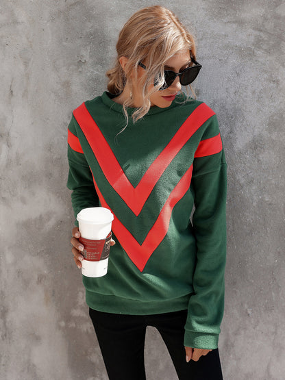 Round Neck Loose Striped Long Sleeve Sweatshirts Top