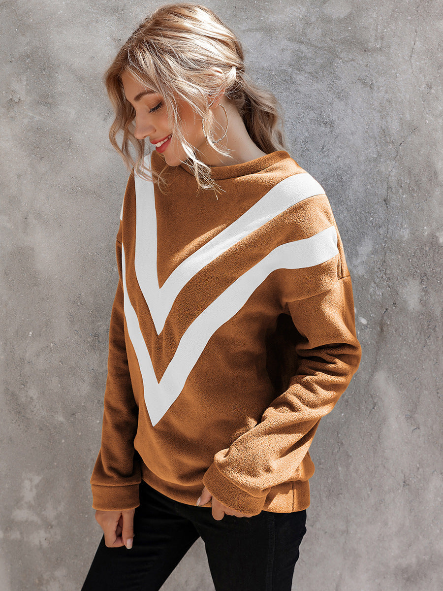 Round Neck Loose Striped Long Sleeve Sweatshirts Top