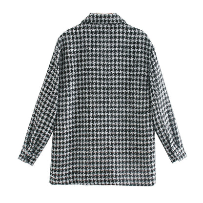 Single-breasted Mid-length Houndstooth Coat Outerwear