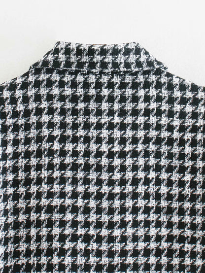 Single-breasted Mid-length Houndstooth Coat Outerwear