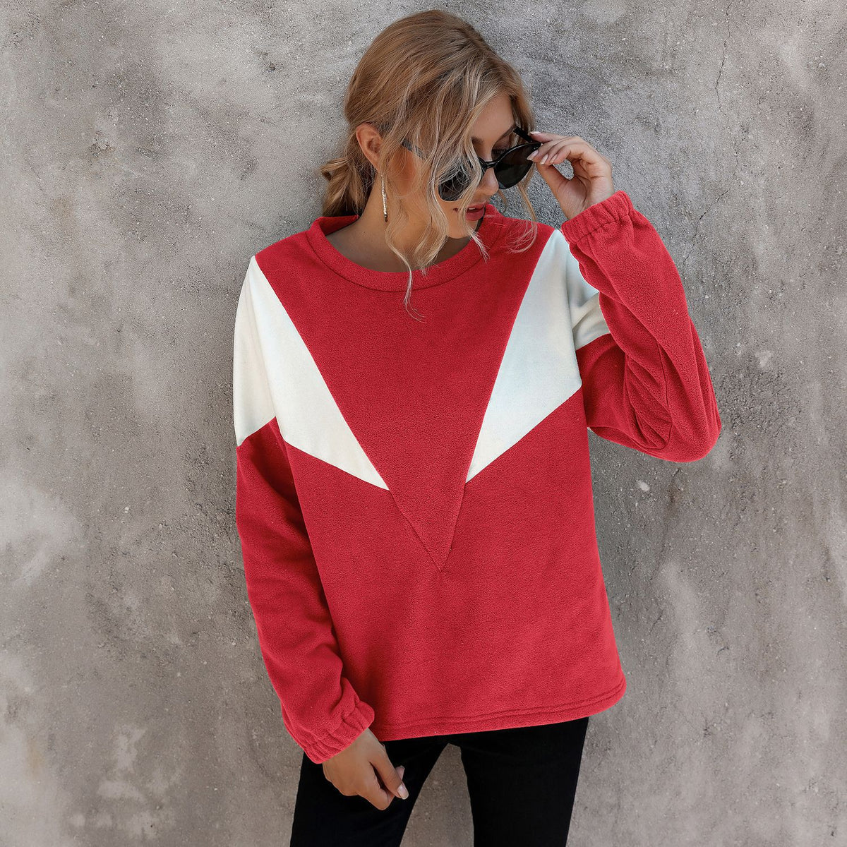 Simple V-Shaped Crew Neck Long Sleeve Sweater