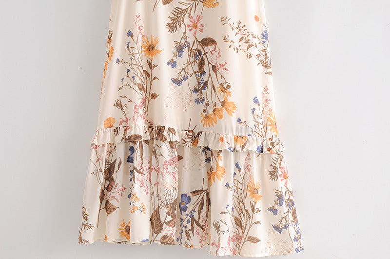 Backless Suspenders Ruffled Chiffon Floral Midi Dresses