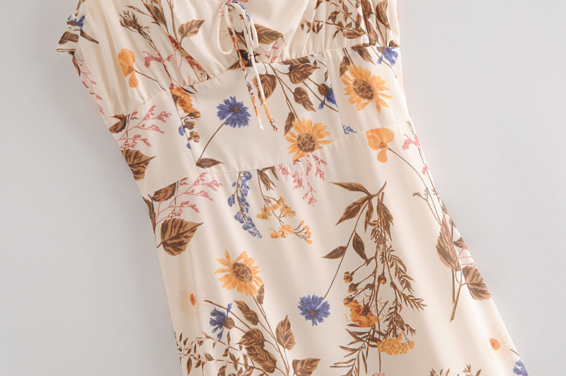 Backless Suspenders Ruffled Chiffon Floral Midi Dresses