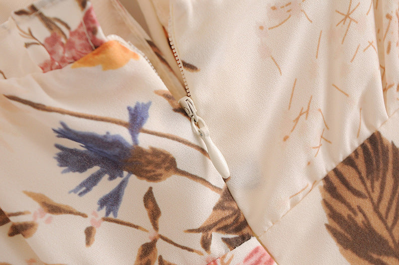 Backless Suspenders Ruffled Chiffon Floral Midi Dresses