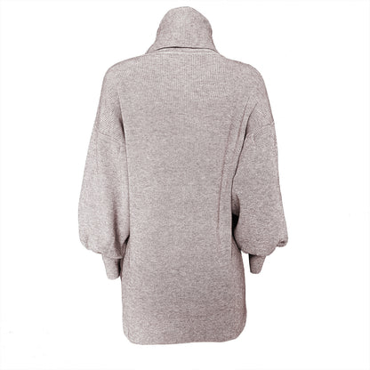 Knit Lantern Sleeve High Collar Sweater Mini Dresses
