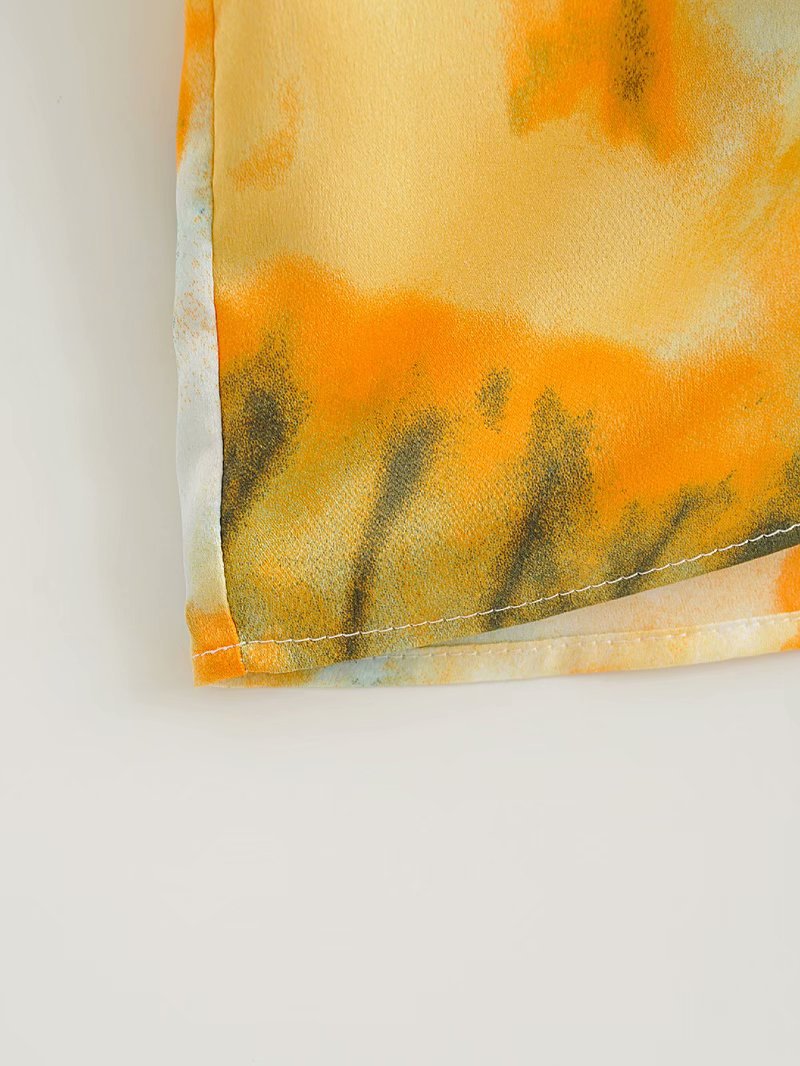 V-neck Pile Collar Lace-up Tie Dye Mini Dresses