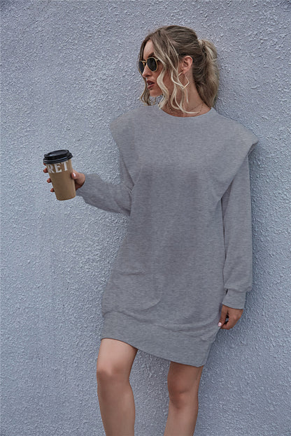 Round Neck Shoulder Pads Bodycon Mini Dresses