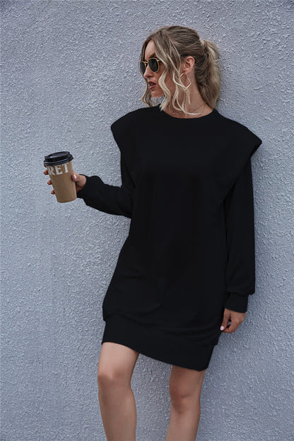 Round Neck Shoulder Pads Bodycon Mini Dresses