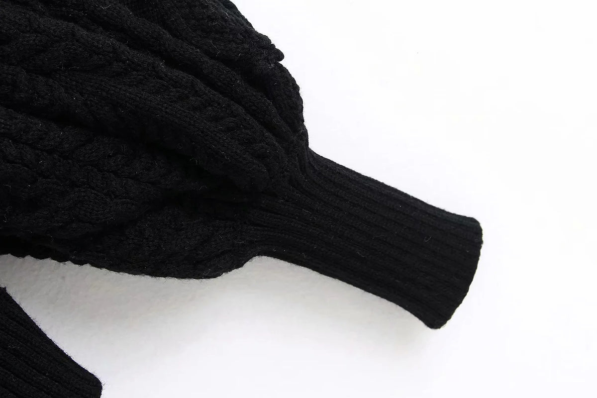 High Collar Ruffles Lantern Sleeves Knit Sweater