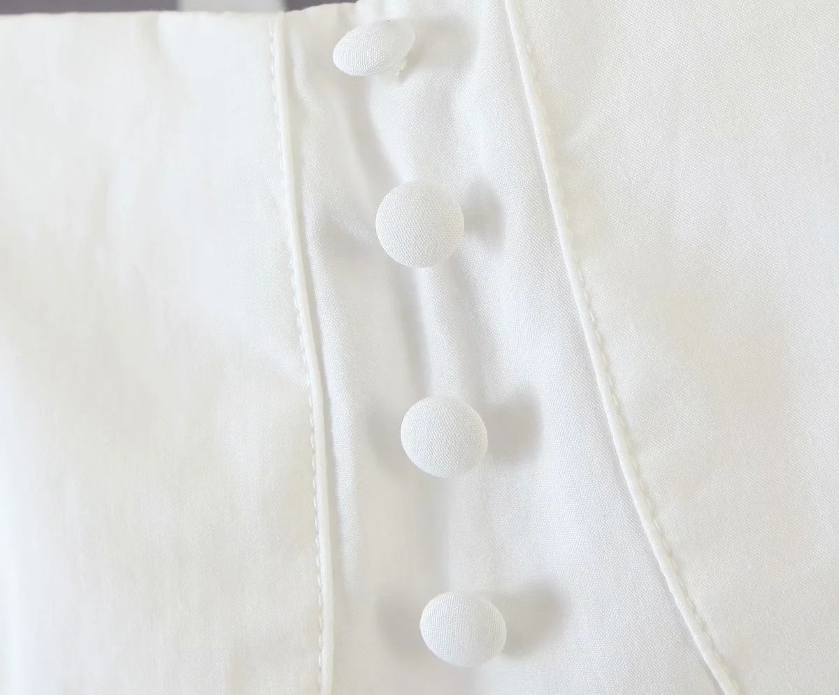 Square Collar Lantern Sleeve Backless Tie-Back Shirts Blouses Crop Tops