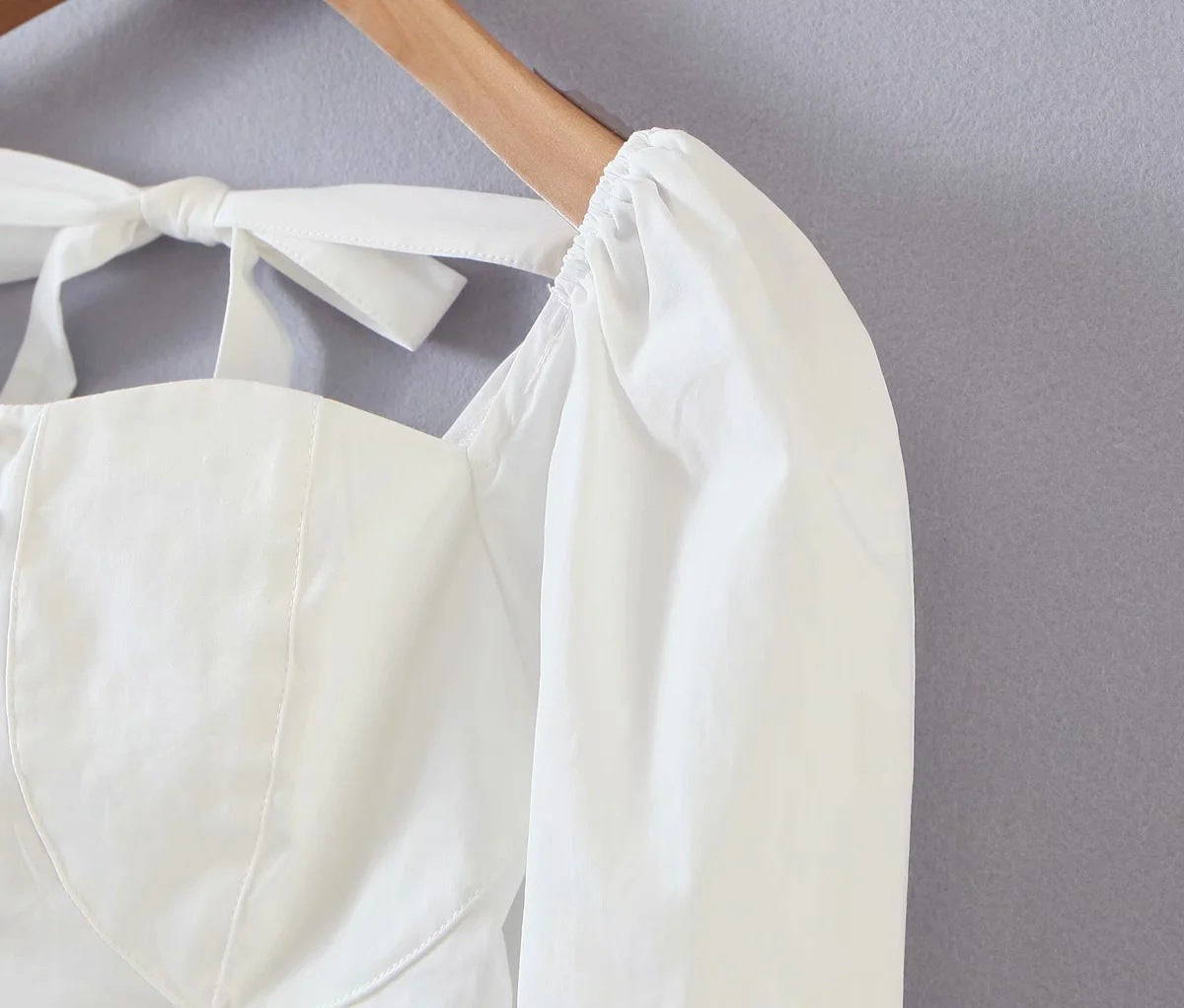 Square Collar Lantern Sleeve Backless Tie-Back Shirts Blouses Crop Tops