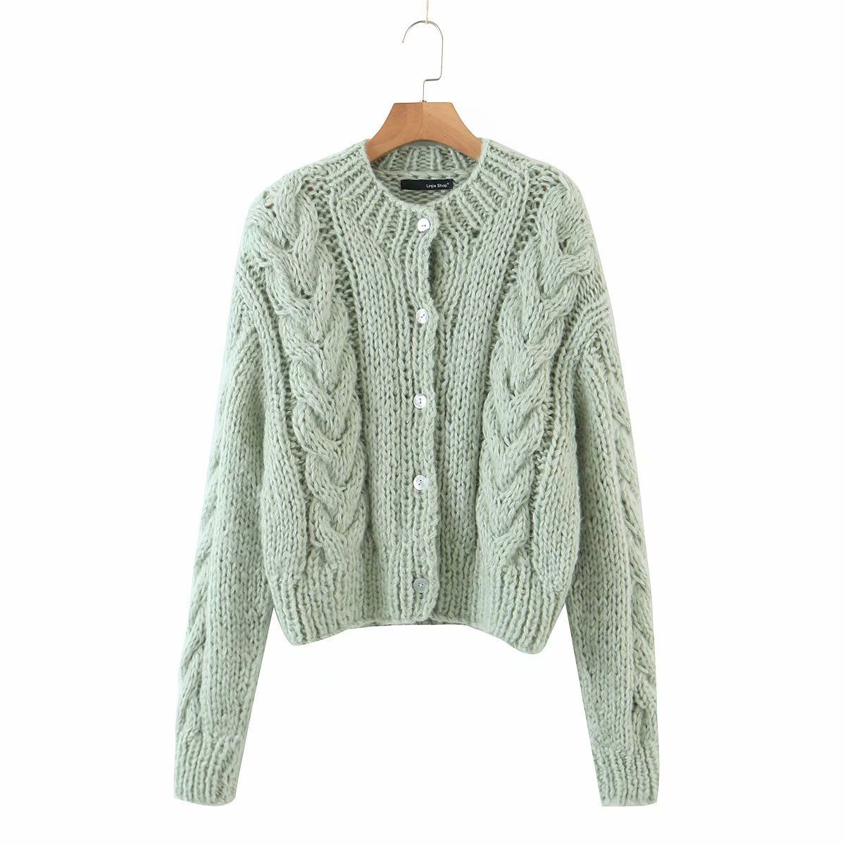 Handicraft Single-breasted Knit Splicing Crop Tops Cardigans