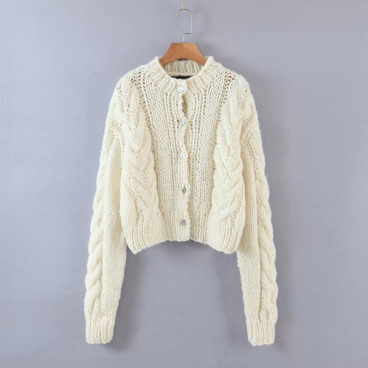 Handicraft Single-breasted Knit Splicing Crop Tops Cardigans