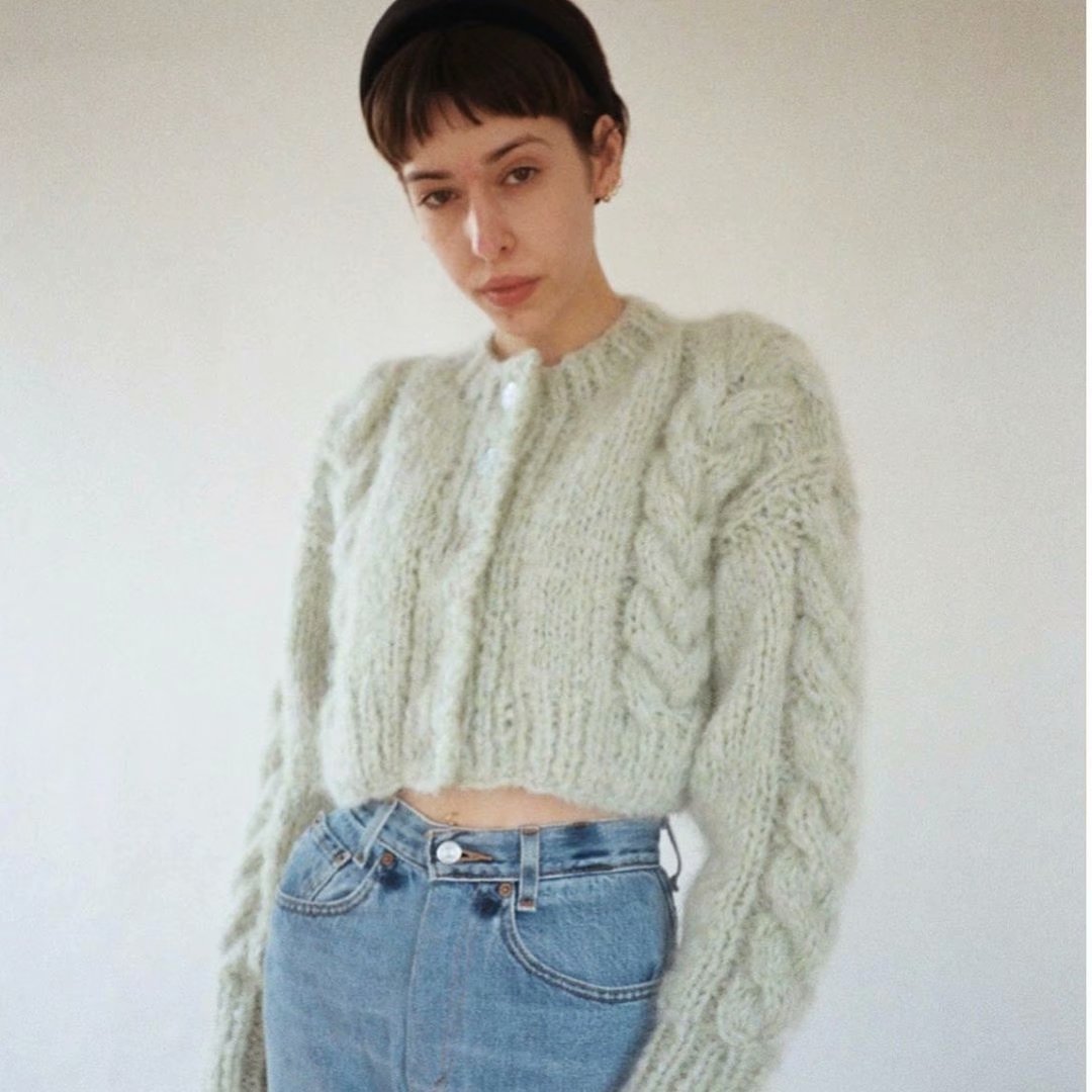 Handicraft Single-breasted Knit Splicing Crop Tops Cardigans
