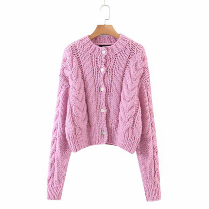 Handicraft Single-breasted Knit Splicing Crop Tops Cardigans