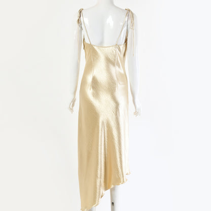 Strappy Satin Irregular Hem Backless Midi Dresses