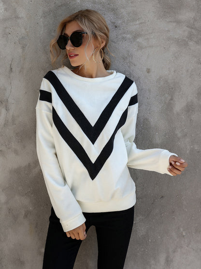 Round Neck Loose Striped Long Sleeve Sweatshirts Top