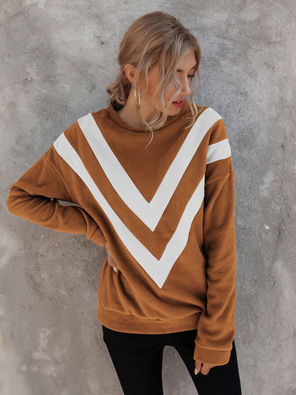 Round Neck Loose Striped Long Sleeve Sweatshirts Top