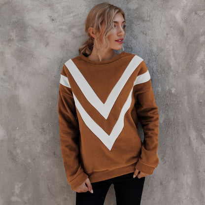 Round Neck Loose Striped Long Sleeve Sweatshirts Top