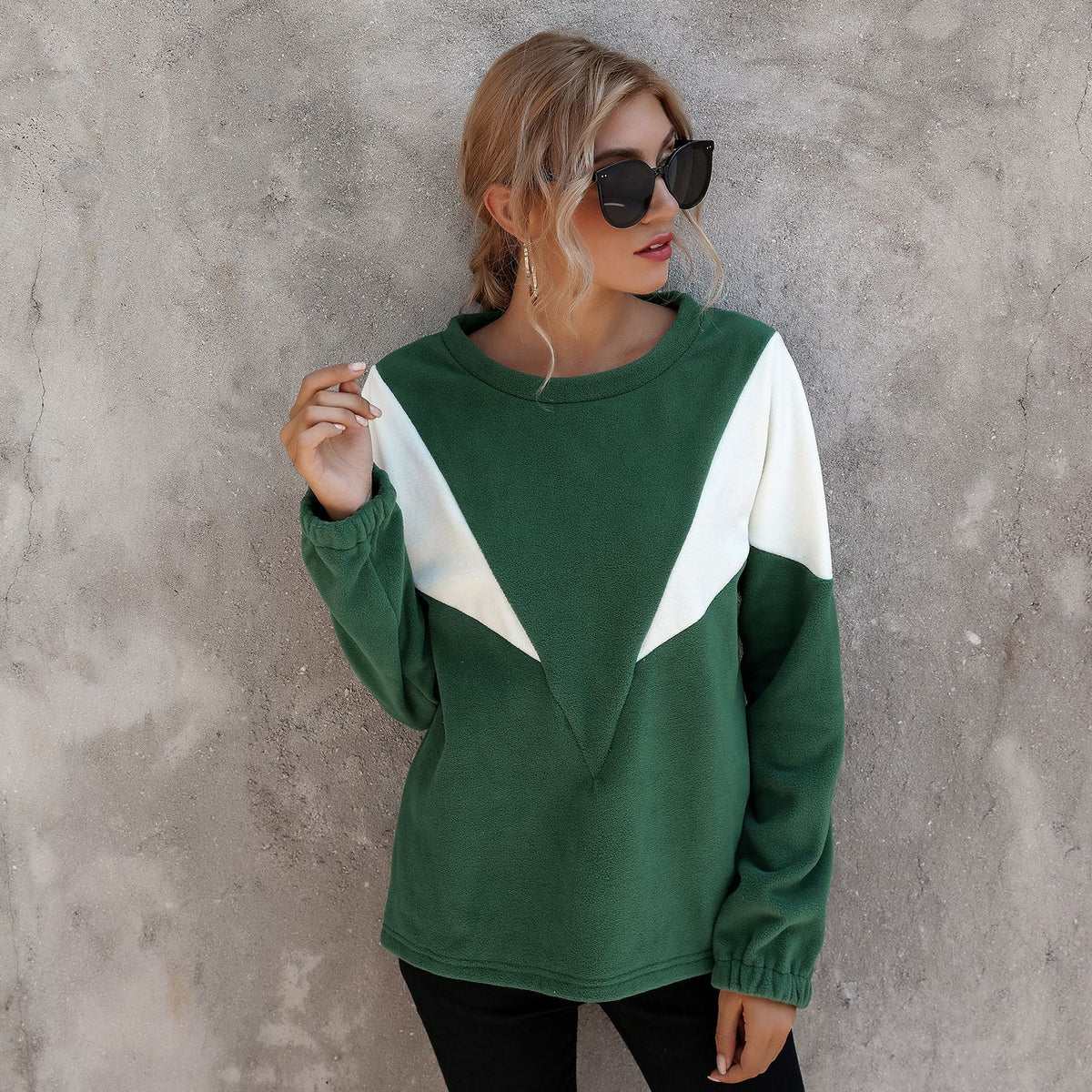 Simple V-Shaped Crew Neck Long Sleeve Sweater