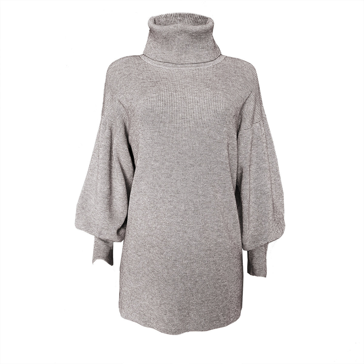 Knit Lantern Sleeve High Collar Sweater Mini Dresses