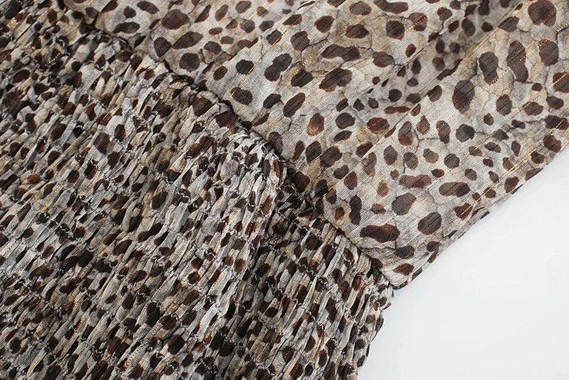 V-neck Leopard Single-breasted Lace-up Mini Dresses