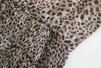 V-neck Leopard Single-breasted Lace-up Mini Dresses