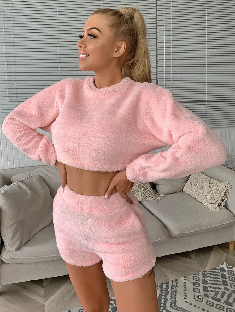 Plush Short Loungewear Two-piece Suit Set